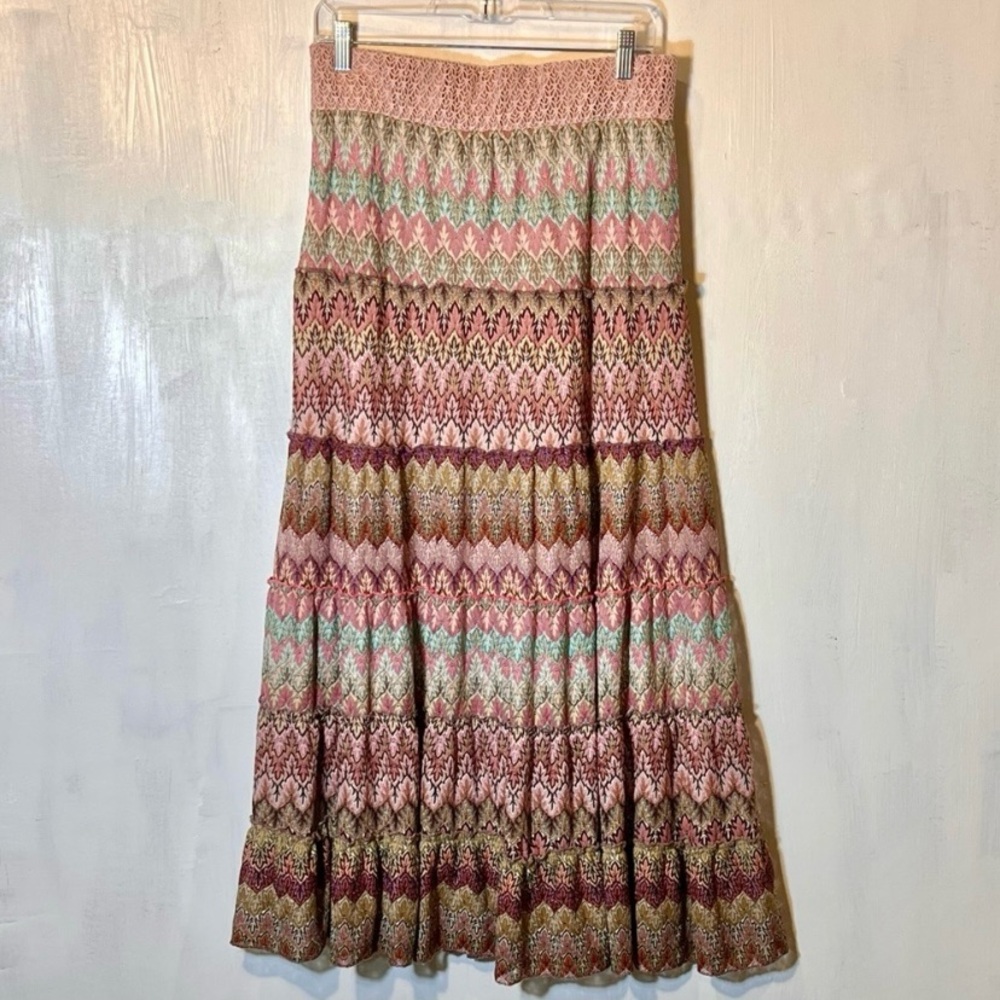 Full tiered maxi Lapis skirt mauve pink ruffles lace and sparkles